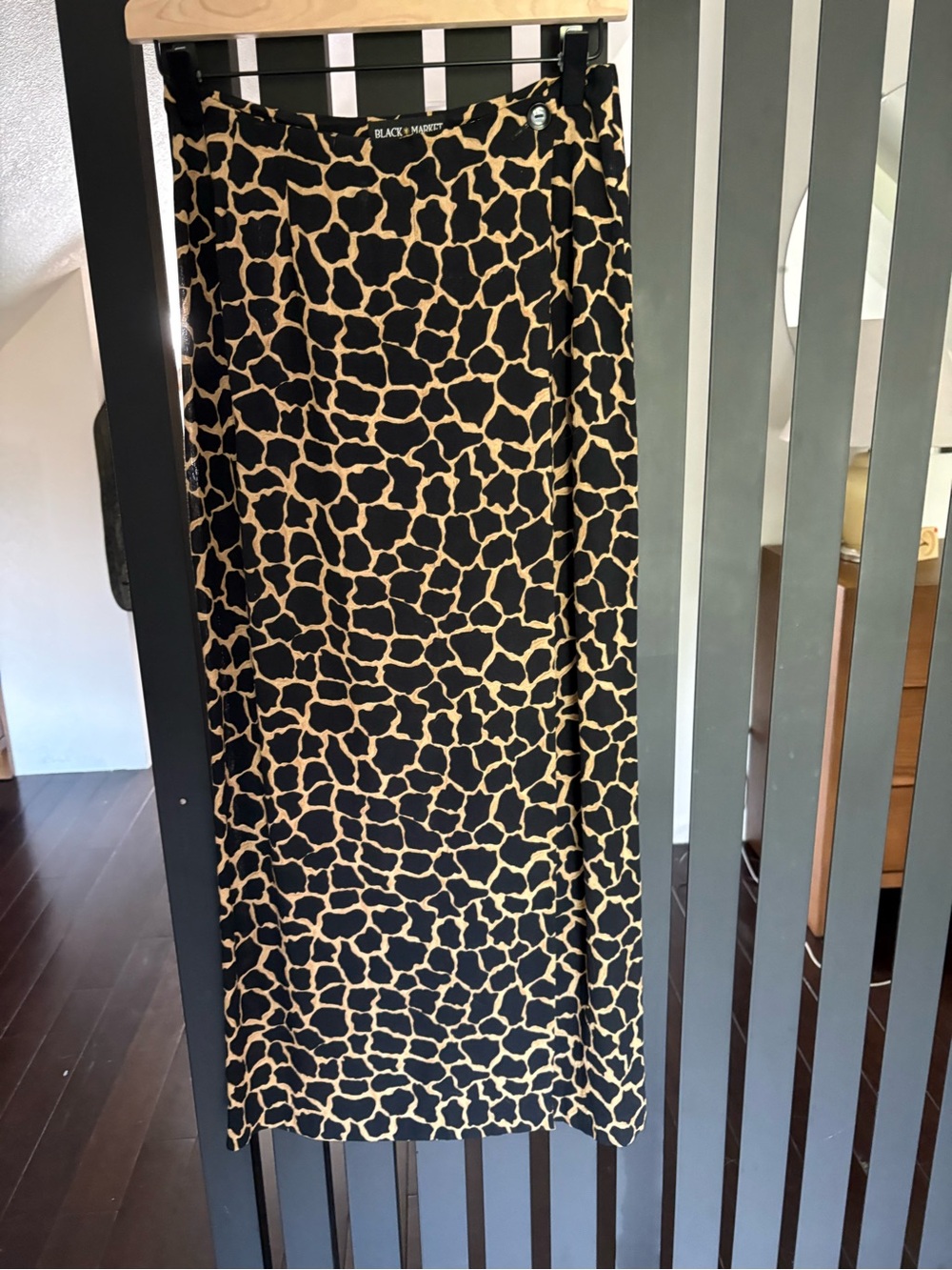 White House Black Market Black and Tan Giraffe-Print Midi Skirt